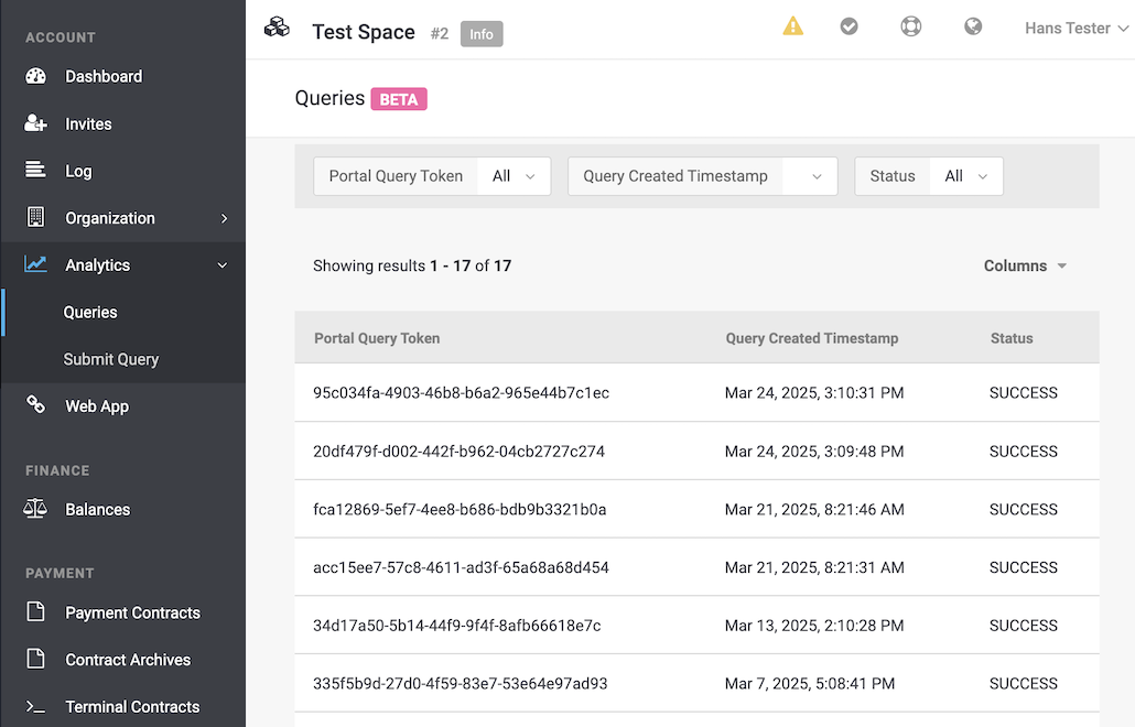 Liste des exécutions de requêtes analytiques